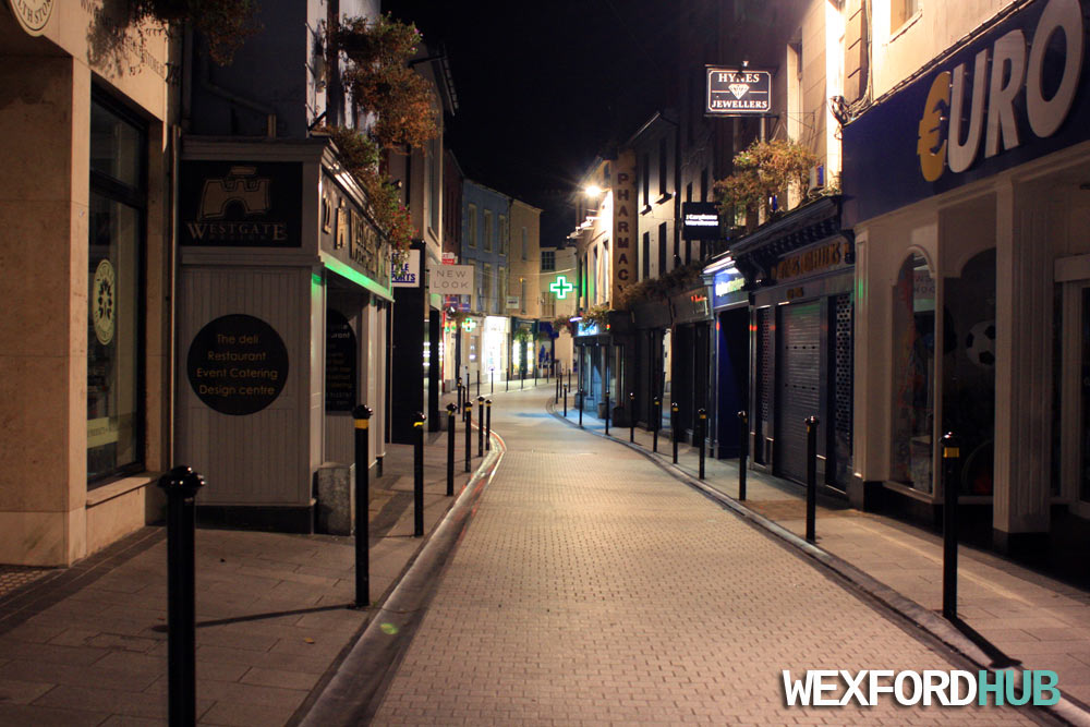 Another night time shot of Wexford's town centre. To the left, you can see Westgate Design.