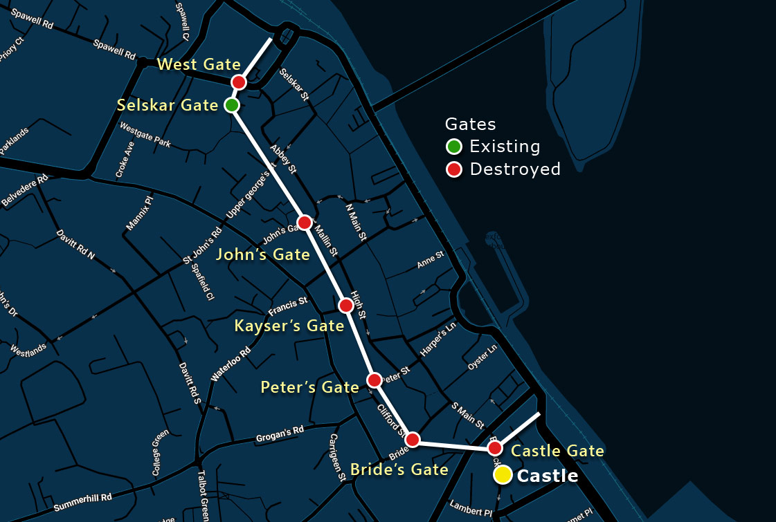 A map showing the layout of the wall and its gates.